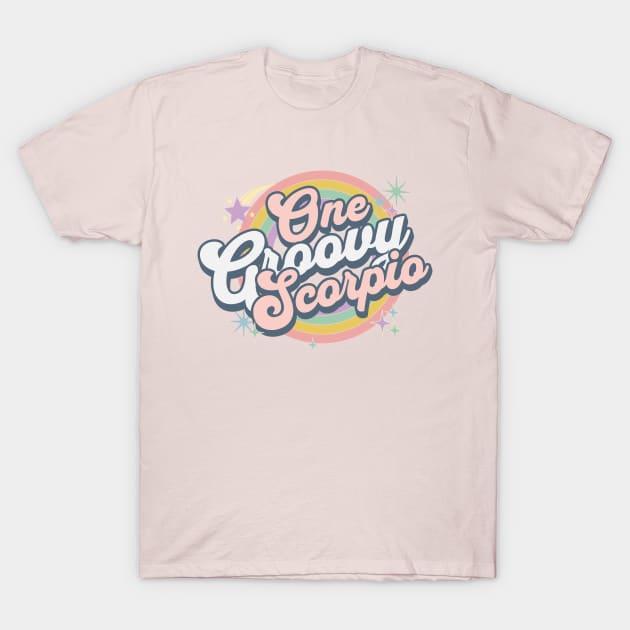 One Groovy Scorpio Cute Retro Design in Pastel Colors T-Shirt by EndlessDoodles